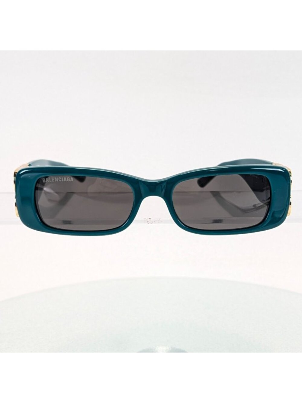 Balenciaga BB0096S 006 Sunglasses Womens Green Gold Grey Rectangle Shape 51 mm